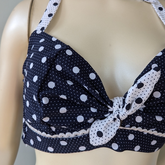 NWT Crown & Ivy Retro Navy Blue Polka Dot Bikini Top - Picture 5 of 7